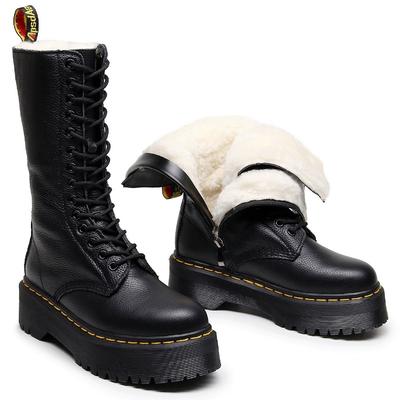 14 dikke laarzen van echte wol met lychee-print, model Martin, dameslaarzen, Britse korte laarzen, heren leren schoenen, model Martin.