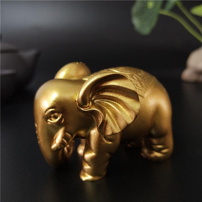 Gold Elephant Statue Sculpture Carved Craft Animal Elephant Figurines Ornament For Home Office Desktop Decoration Garden Statues