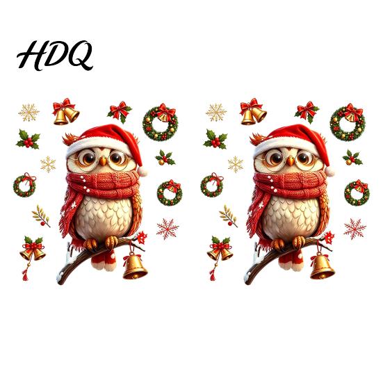 Removable Winter Wall Decals Christmas Cute Owl Static Window Clings Santa Hat Scarf Wreath Bell Snowflake Holiday Glass for Windows Decals,
