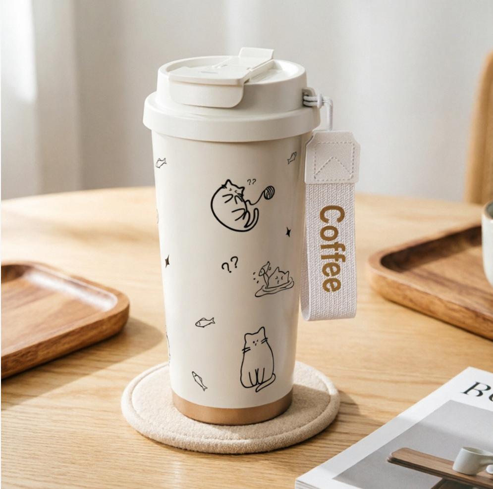 316 Stainless Steel Ceramic Double-Wall Coffee Thermos Cup - Large Capacity, Ideal Gift.
