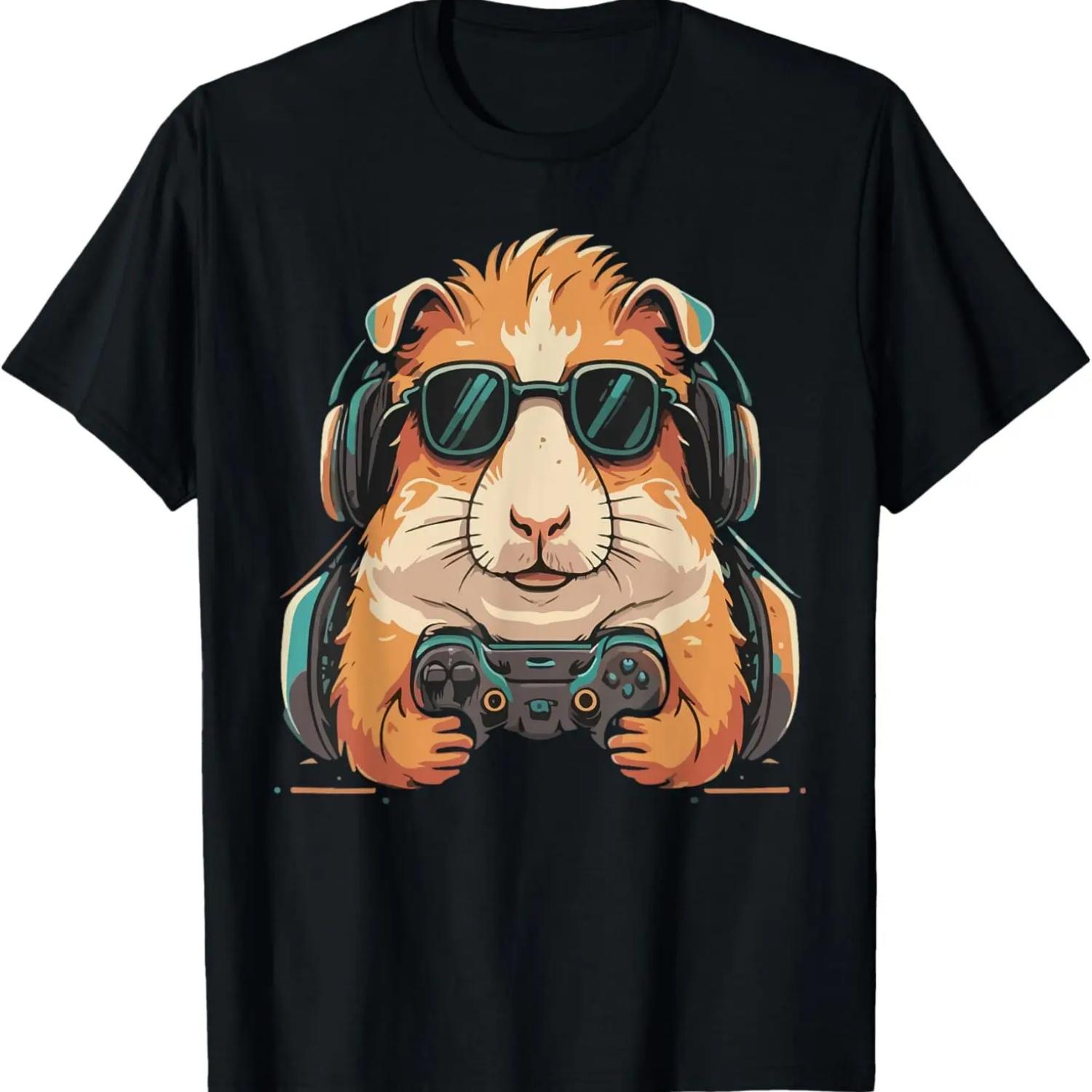 Funny fluffy guinea pig and Video Games Lover a cavy Gamers T-Shirt S чёрный