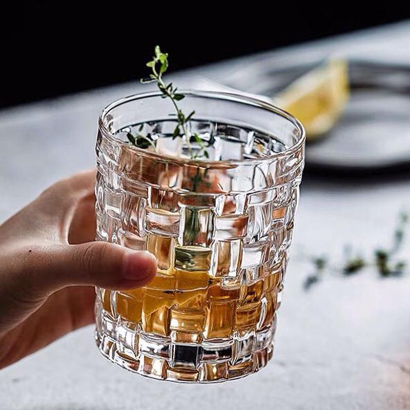 

Coffee Cup Creative Drink Cup Rattan Weave Pattern Drinking Bottle Household Relief Water Glass Wholesale Cups Glass Drinkware 1pcs