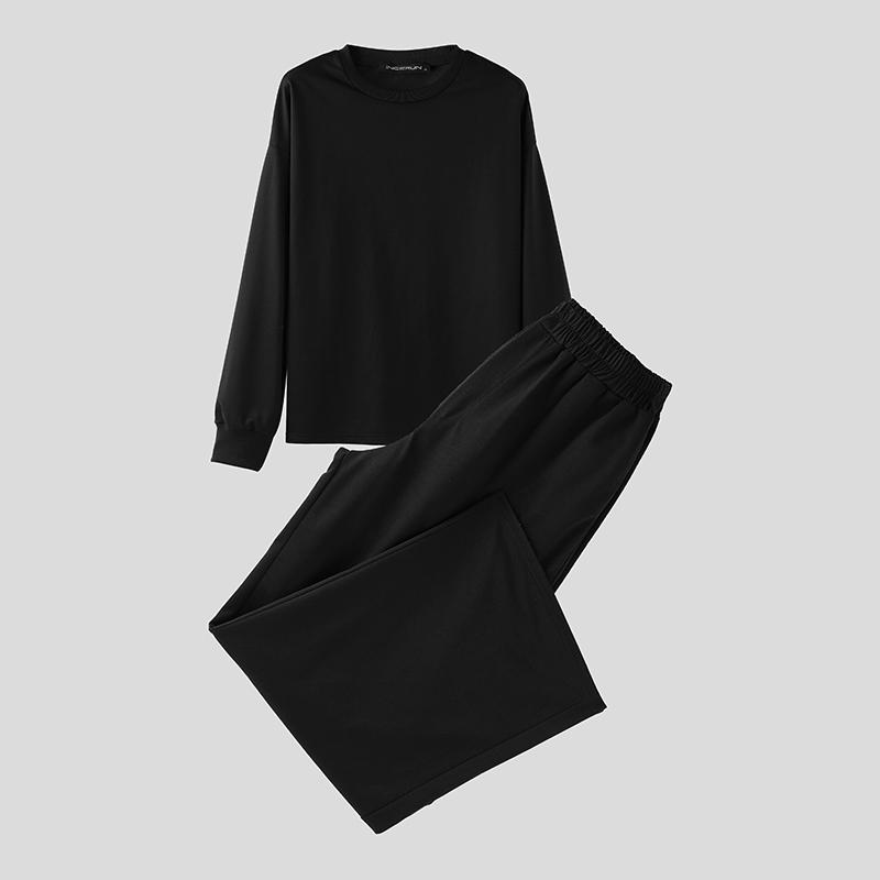 INCERUN Oversized Autumn Men Long Sleeve Pullovers Long Pants Casual Two Pieces Sets Outfits