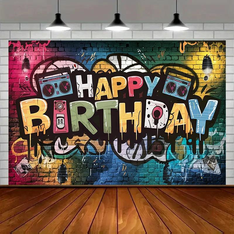 One party banner, a hip-hop graffiti birthday celebration background decoration, polyester banner decoration.yzb