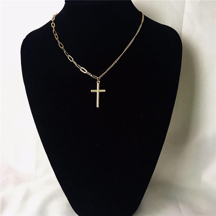 C205 Korean Version Asymmetric Cross Necklace Hip Hop Simple Pendant Collarbone Chain Versatile Neck Chain Trendy Unisex