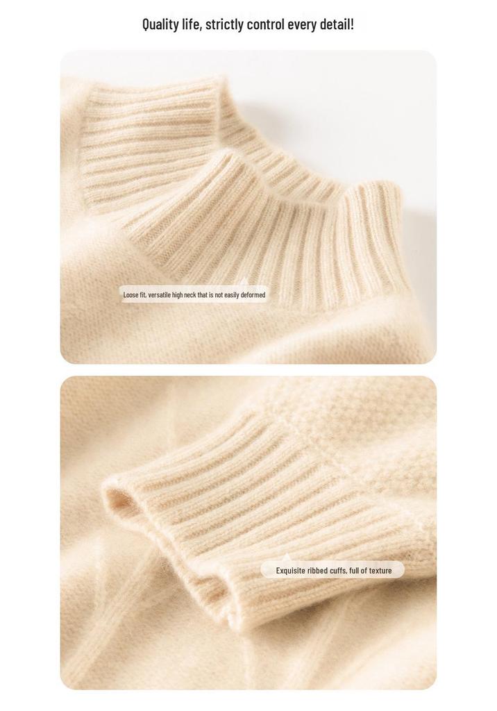 2025 New Arrival: Thick Cashmere Knit Sweater, Solid Color, Half-High Collar, Winter Base Layer