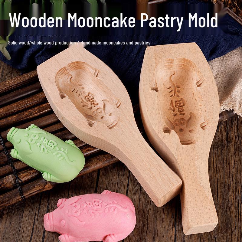 Wooden Mooncake & Pastry Mold - Solid Wood Baking Tool for Biscuits, Qingtuan, Mung Bean Cake, and Pasta.