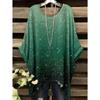 Damskie T-shirty Letnie Gradientowe Sequin Graficzne Topy Dekolt O-neck Damska Odzież Vintage Kwiatowy Nadruk Koszulki Luźne Oversize