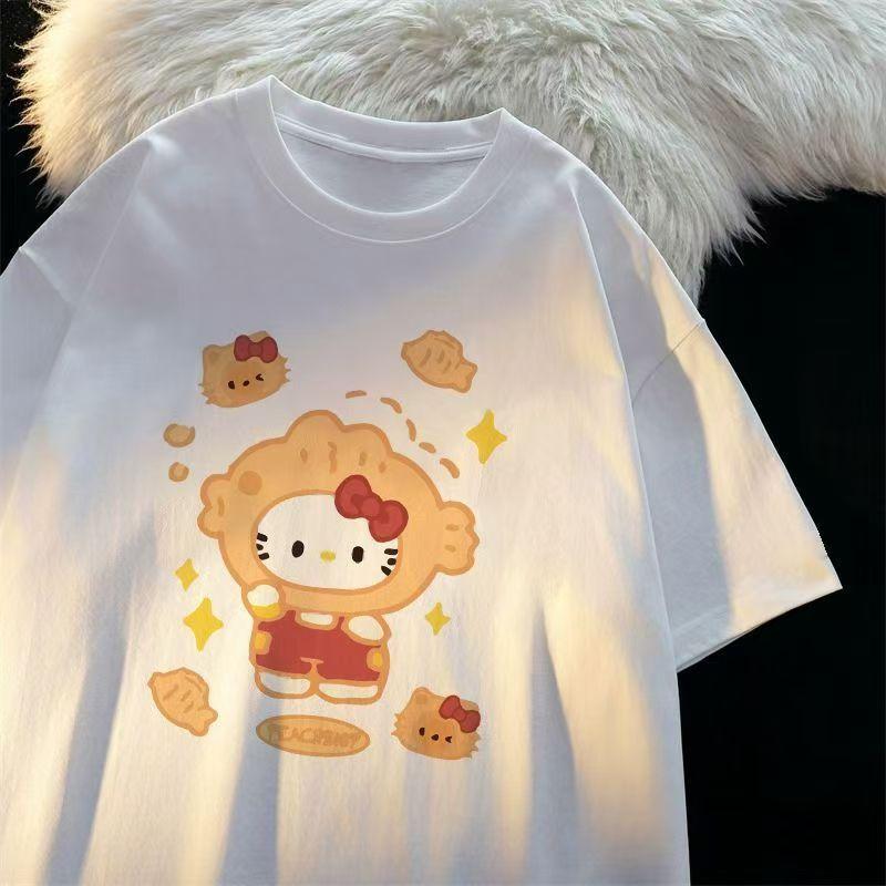 

Sanrios 2026 Summer New Collection HelloKitt Graffiti Cartoon Print Pure Cotton Breathable Womens ShortSleeved TShirt S