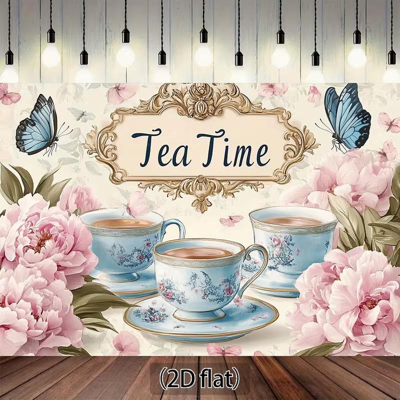 

2D Floral Tea Party Backdrop, Afternoon Tea Party Background Cloth 47.2x31.5inch/120*80cm
