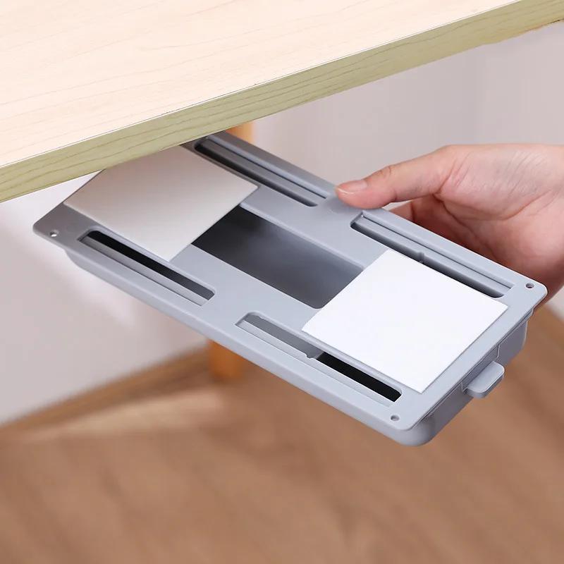 HEYEJET Hidden Drawer Organizer No-Punch Under Desk Stationery Box Paste Small Drawer Tray Under Drawer Storage bak to school