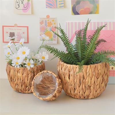 Kürbisgras Pflanzenständer Blumentopfhalter mit Kunststoffeinsatz Natürlicher gewebter Pflanzkorb Ständer für Zuhause oder Büro