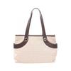 Used Logo Mania Tote Bag Canvas Leather Beige Brown Used Women