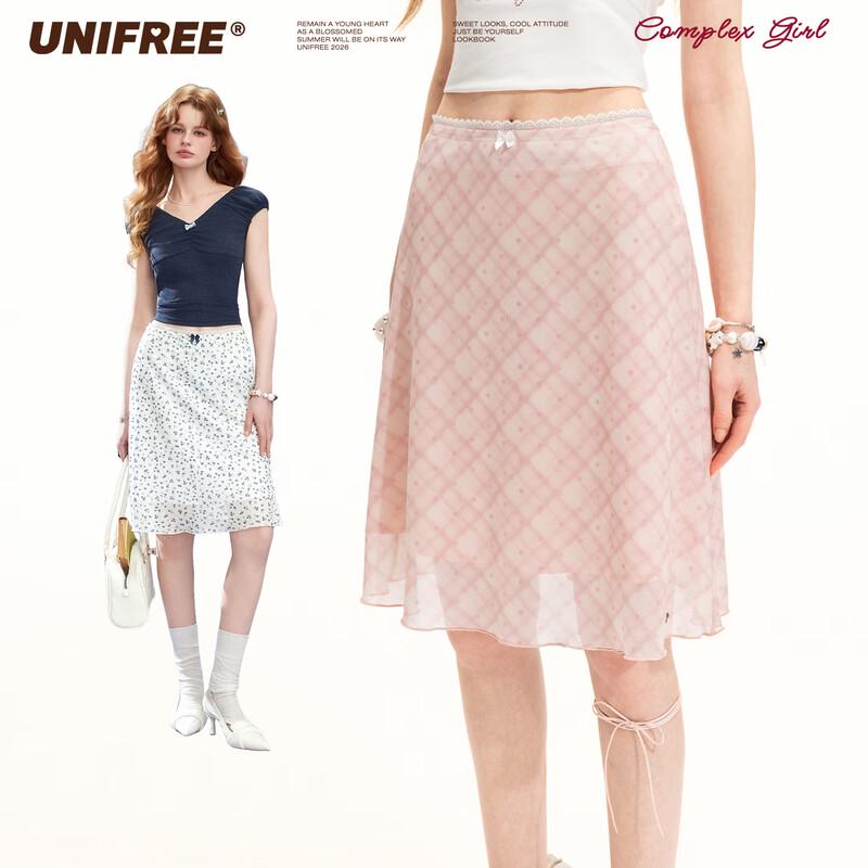 UNIFREE Lace-Trim A-Line Midi Skirt M