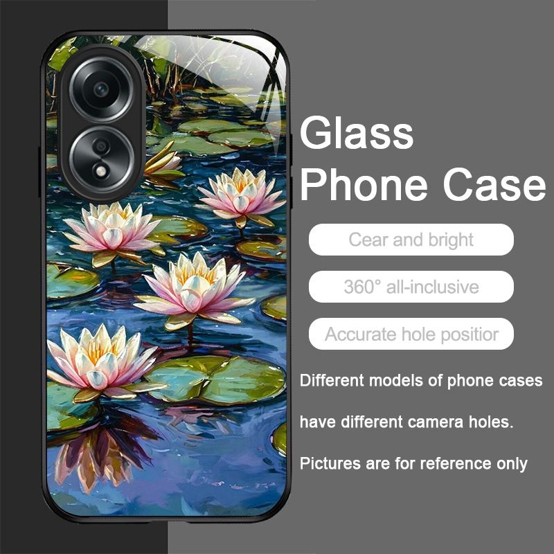

Retro Oil Painting Lotus Flower Pattern Tempered Phone Case for OPPO Realme 14 13 Pro Plus 12 11 10 Neo 3 X7 PRO C75 Hard Covers realme 10 4G