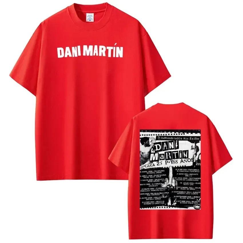 Cotton Casual T-Shirt with Dani Martín’s "Gira 25 Puntos Años" Tour Double-Sided Print Featuring Artist Name and Vintage Concert Poster with Tour Date