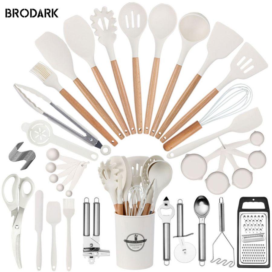 44pcs Premium Silicone Kitchen Utensil Set With Wooden Handles And Knife - Heat-Resistant, Non-Stick Friendly Cooking To