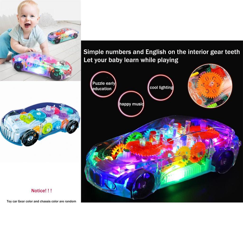 Electric Transparent Gear Led Light Music Car Model For Kids' Educational Toy Gift