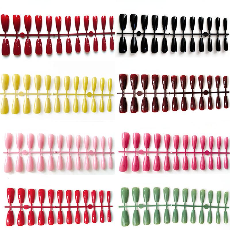 24pcs/set DIY Quick Nails Solid Color Glossy Long Ballet False Nails Multicolor Strips Finished Wear Nail Art