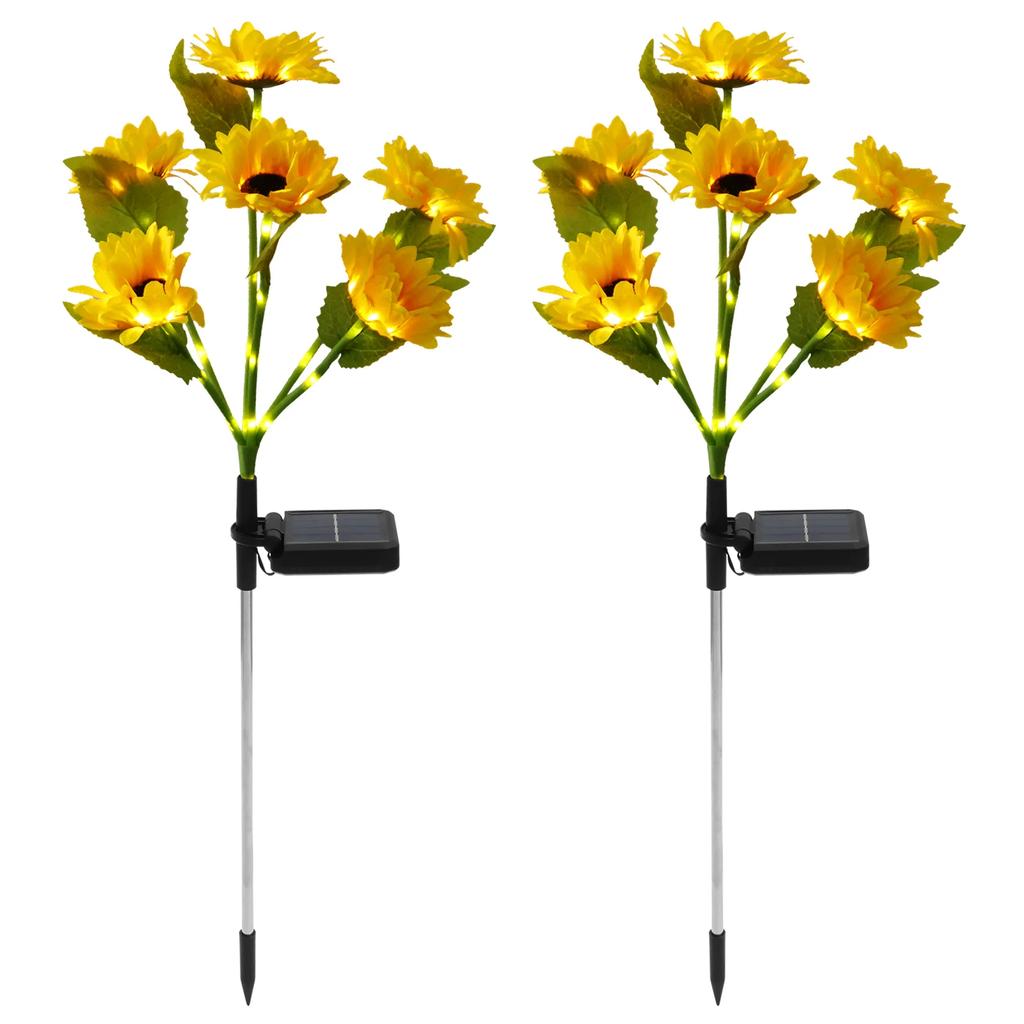 2Pcs 6 Heads LED Solar Sunflowers Flower Light Waterproof Auto On/Off Outdoor Garden Lawn Decoration Lamp Landscape Light