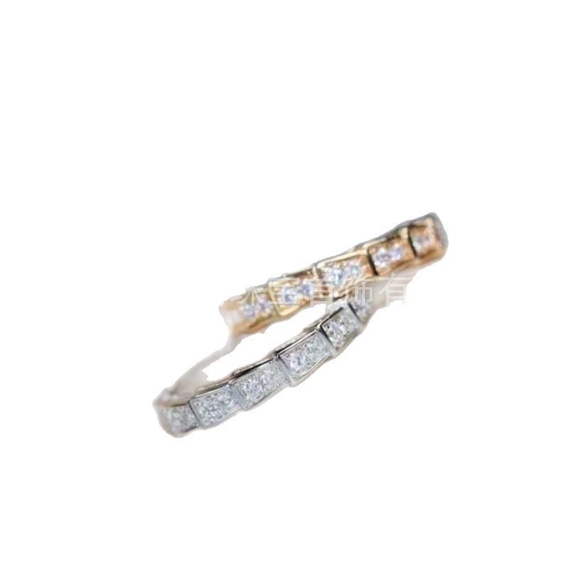18K Gold-Plated 925 Sterling Silver Snake Bone Ring with Full Diamonds - Elegant Valentine’s Day Couple Rings