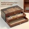 Large Capacity Walnut Wood Pattern Jewelry Box With Multiple Layers For Gift And Travel Storage