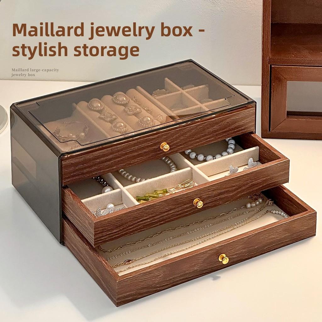 Large Capacity Walnut Wood Pattern Jewelry Box With Multiple Layers For Gift And Travel Storage