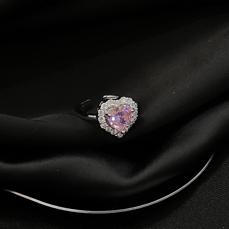 Sweet And Cool Pink Love Full Of Diamonds Zircon Butterfly Open Ring Candy Light Luxury Niche Design Advanced Sense Index Finger Ring