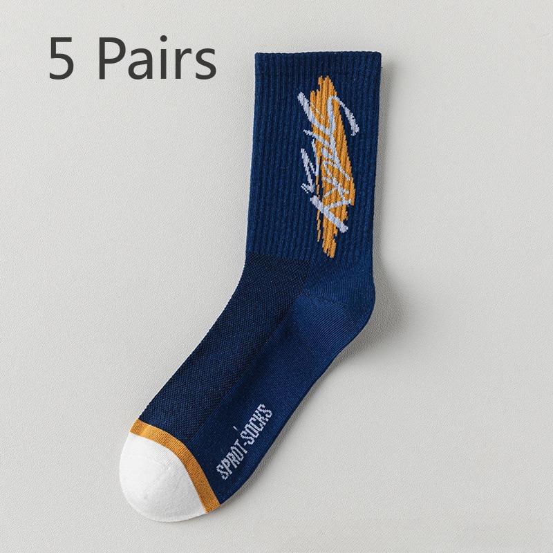 5 Pairs of Summer Socks Men's Mid-calf Cotton Anti-odour Cotton Mesh Breathable Summer Thin Youth Basketball Socks