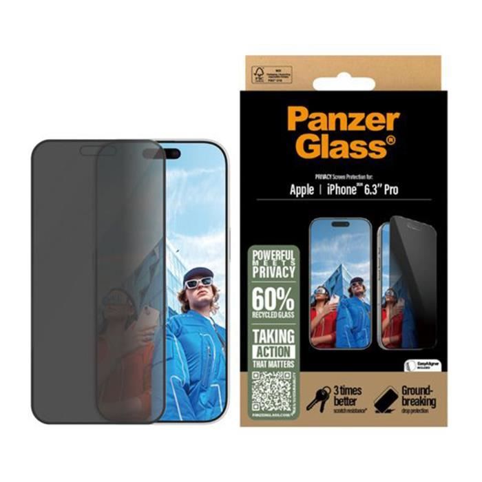 Protection d'Écran pour iPhone 16 Pro UWF avec Filtre de Confidentialité Panzer Glass Noir transparent