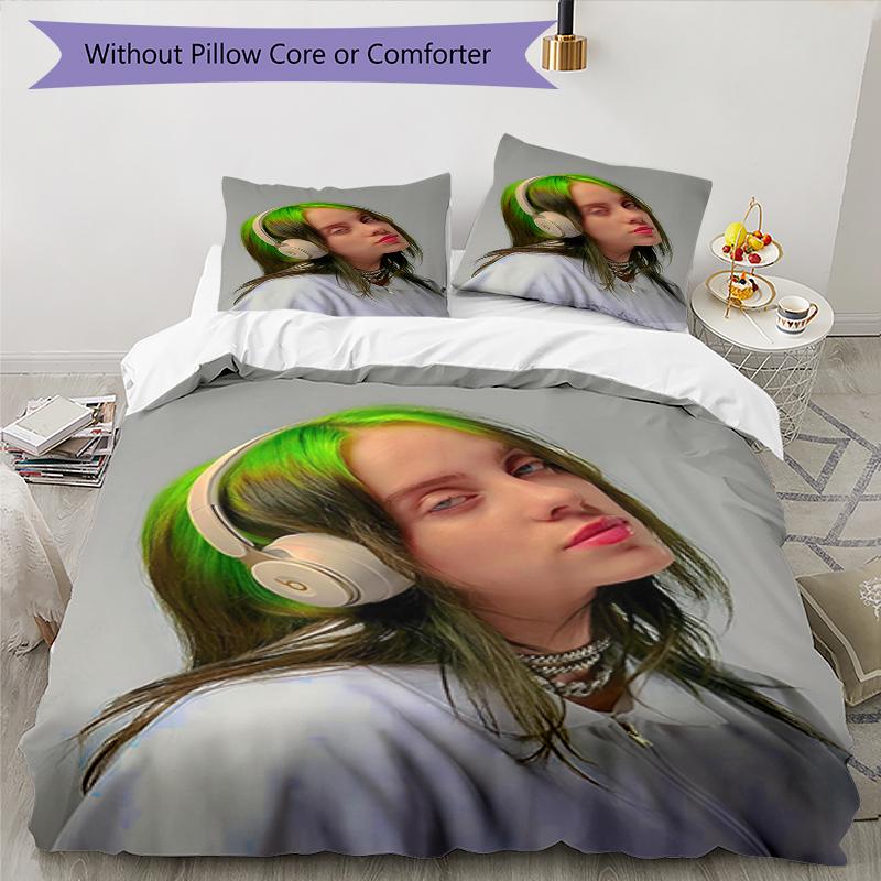 3dílná sada povlečení Billie Eilish Uzavírání na zip Obsahuje 1 povlak na přikrývku a 2 povlaky na polštáře, měkké a pohodlné pro všechna roční období.