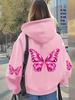 Women Butterfly Print Hoodie Unisex Autumn Winter Hooded Everyday Outdoors Hoodie for Any Occasion