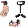 Mouth Ball Gag Faux Leather Strap Chained Nipple Clamps BDSM Neck Collar Back Handcuffs Plug Bead