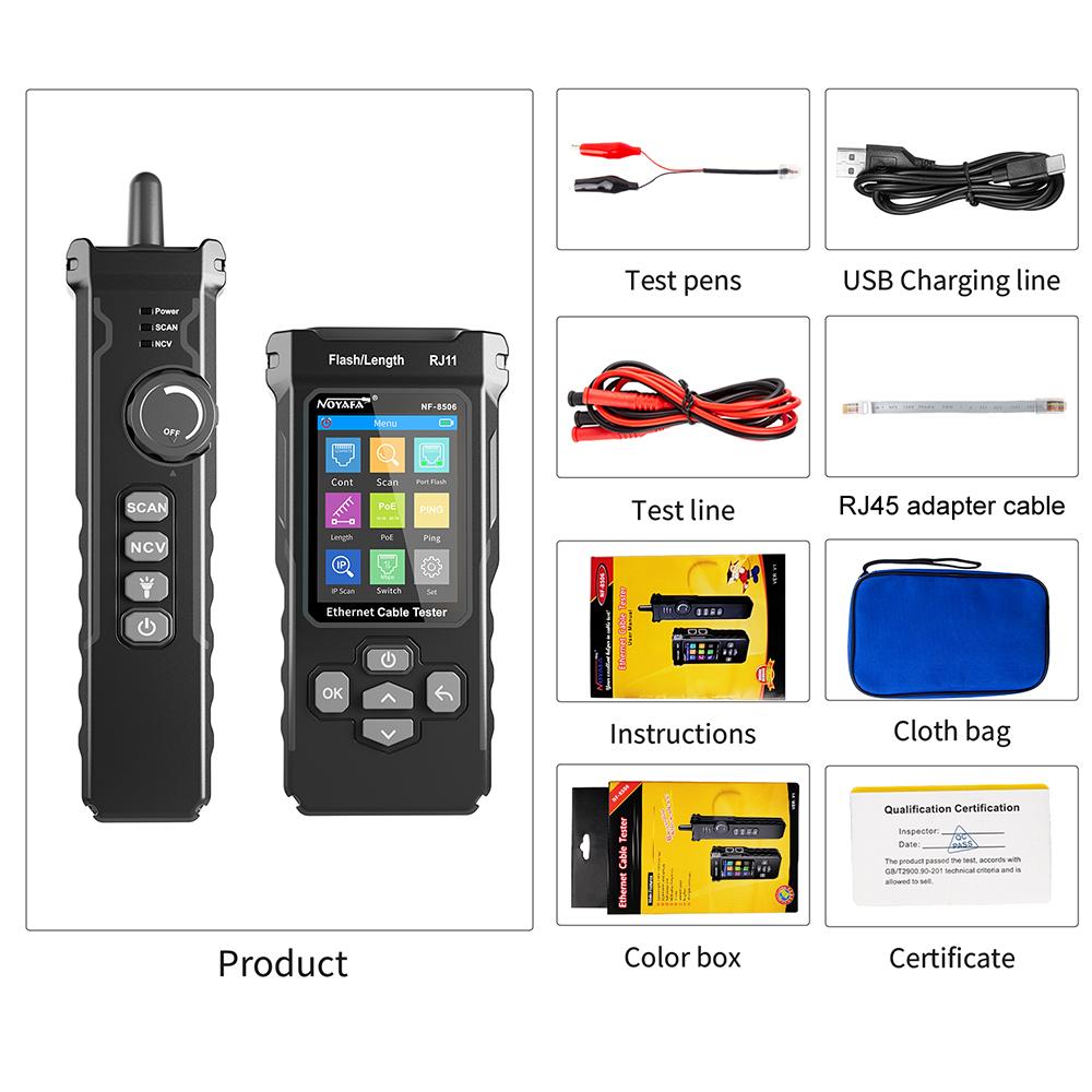 Testeur de câble réseau NOYAFA NF-8506 Prend en charge le test PING/l'analyse IP/la vitesse de port réseau Outil de recherche de câble multifonction