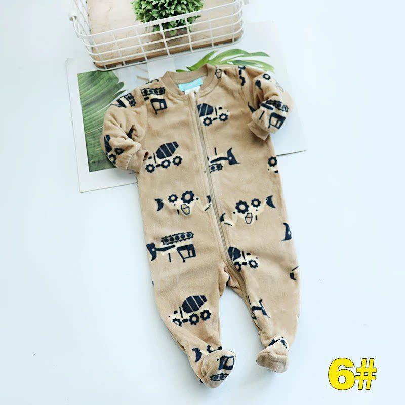 

Baby Fleece One-Piece Romper Autumn and Winter Baby Jumpsuit Unisex Warm Full-Print Romper 6 # Kaman Printing Car (Double Zipper) 5T