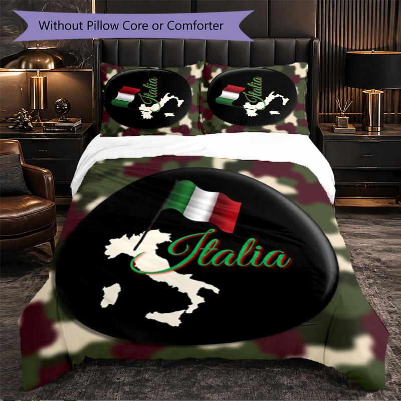 Italy Football Pattern 3 Pieces Bedding Set Soft Microfiber Duvet Cover with Pillow Cases for Bedroom