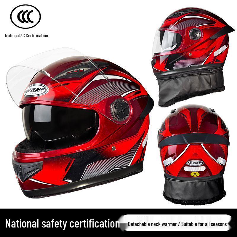 New 3C-Certified Full Face Motorcycle Helmet - Double Lens, All-Season, Cool, Cold-Proof, Rain-Proof, Unisex.