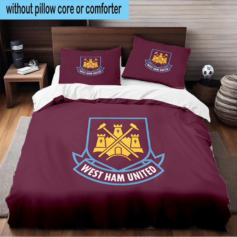 3PCS West Ham United Crest Bedding Set For Bedroom, Dormitory,Including 1pc Duvet Cover And 2pcs Pillowcases Large size Fan gift
