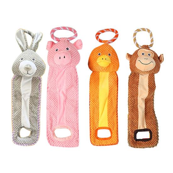 Plush Animal Dog Interactive Toy Stuffed Pig Rabbit Monkey Bird Tug of War Dog Boredom Toy Squeaky Dog Teething Cleaning Chew Toy