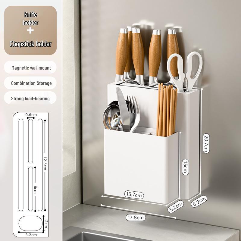 Wall-Mounted Magnetic Kitchen Storage Rack & Knife Holder Set