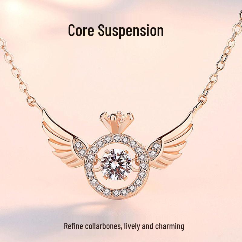 Angel's Wing Beating Heart Necklace – Light Luxury Women's Collarbone Pendant