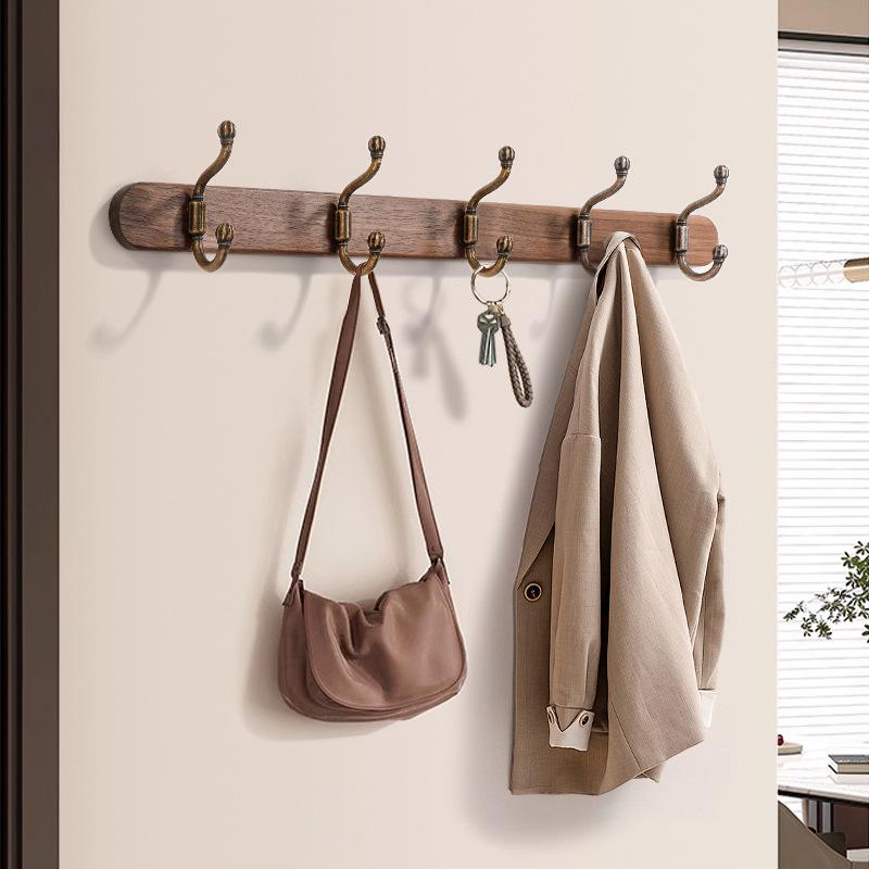 Chinese Style Solid Wood Wall-Mounted Coat and Hat Rack - Vintage Design