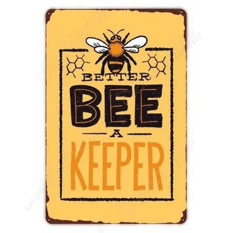 Bee Metal Wall Sign for Home Cafe Bar, Creative Tin Decor 30x20cm