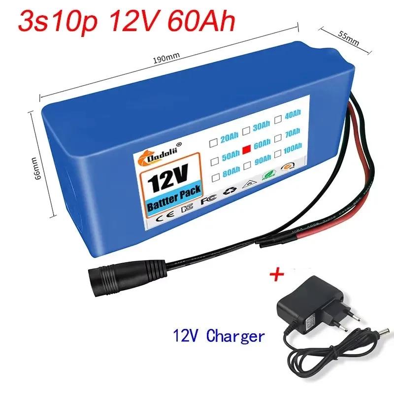 12V 60Ah 18650 3S10P Rechargeable Lithium-Ion Battery Pack for Electric Bikes and Skateboards