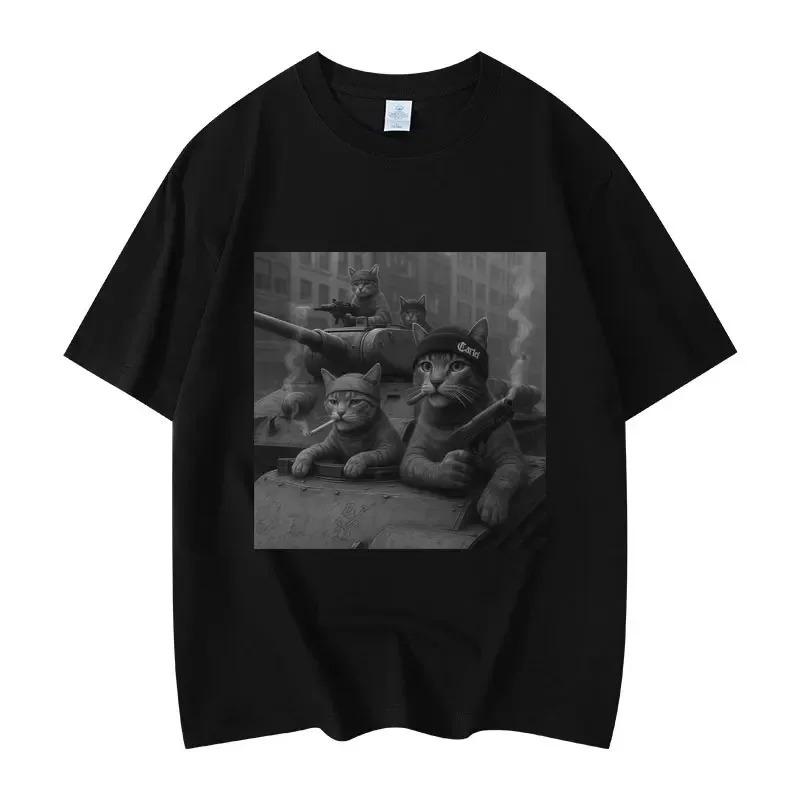 Lustiges Räuberkatzen-Print-T-Shirt Sommer Retro Unisex 100% Baumwolle Kurzarm Hohe Qualität Lässig Streetwear Damen und Unisex T-Shirt