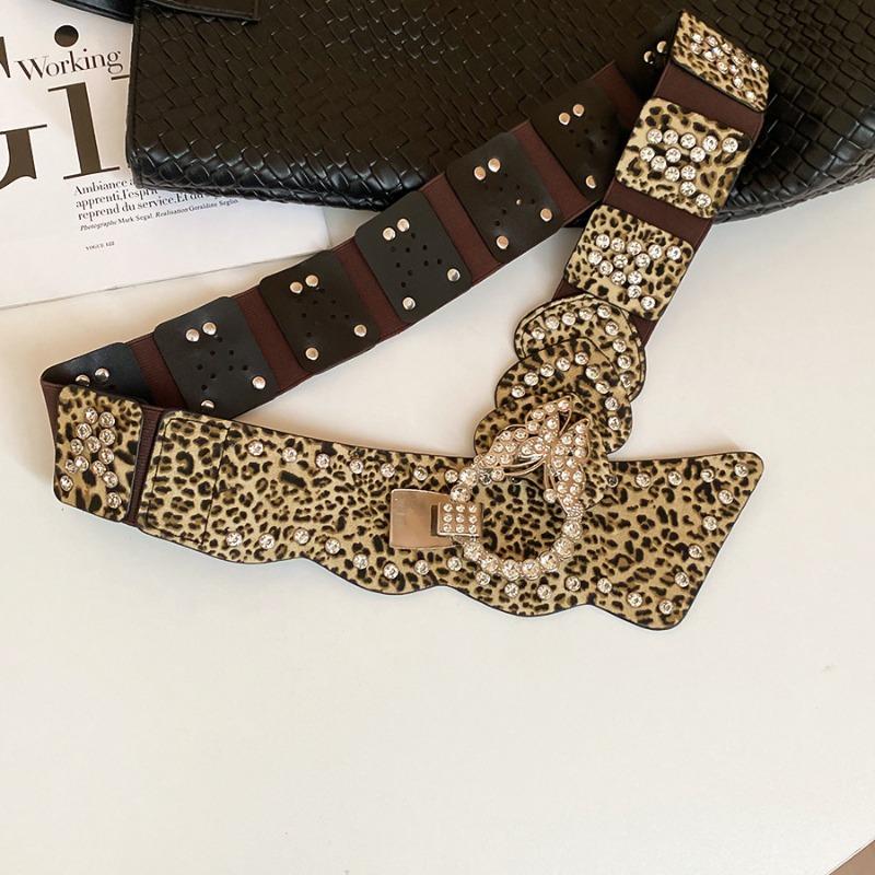 Super sparkly diamond-studded leopard print leather butterfly patchwork waist chain - vintage ethnic style belt