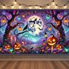 Happy Halloween Backdrop Neon Pumpkin Bat Skull Cemetery Photography Background Halloween Party Photo Booth Decor Banner Gift497
