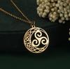 Kinitial Crescent Moon Triple Spiral Trinity Knot Pendant Necklace Women Stainless Steel Jewelry Celtic Triskele