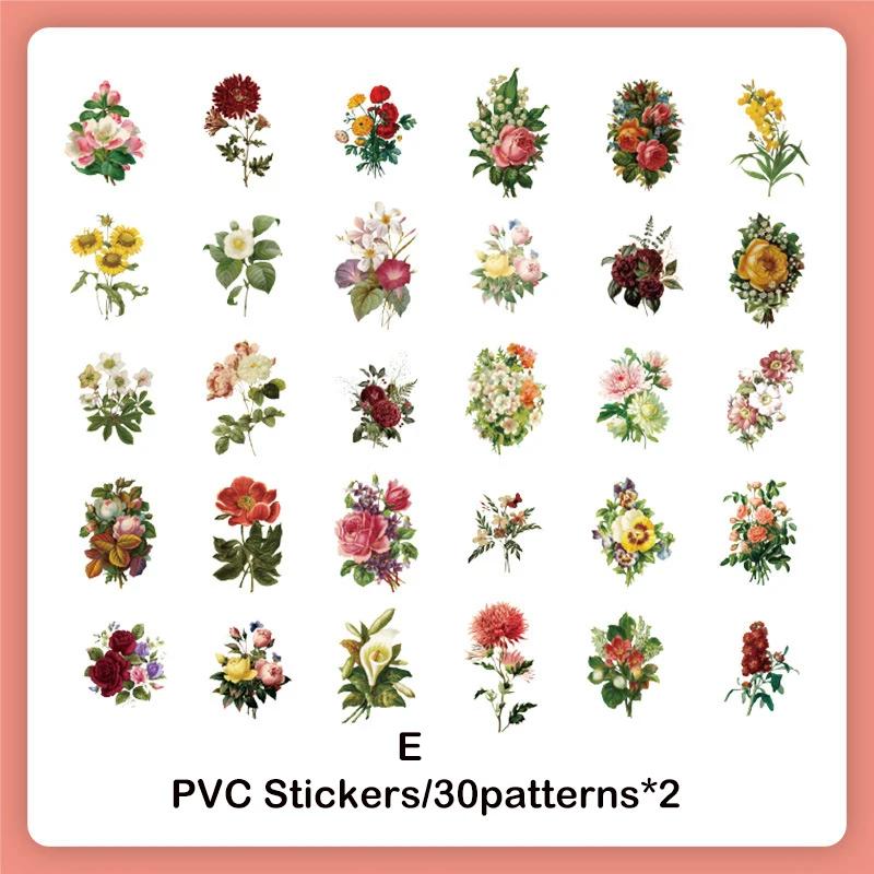 60pcs/pack PET Sticker DIY Scrapbooking Materials Decor Photo Album Collage Stationary Floral Butterfly Stickers