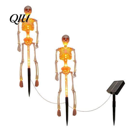 Halloween Trick or Treat Route Lighting 3D Skeleton Solar Garden Lamp, Spooky Human Pathway Waterproof Lawn Stakes for Cemetery Lights, Resin Outdoor